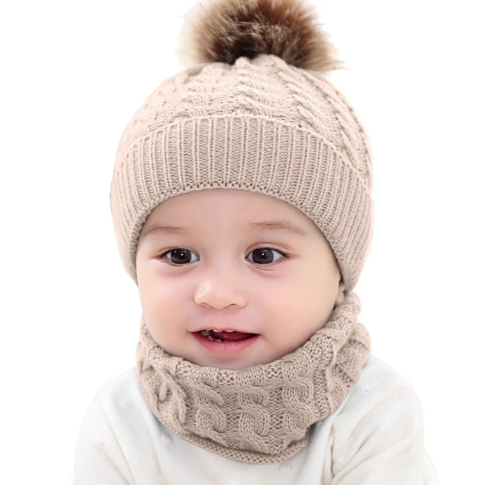 Puseky 2 шт./компл. модные носочки для новорожденных Шапки вязаный теплый Pom круглый машина Кепки защищает шапка с ушками для малышей Зимние Кепки s+ наборы с шарфом