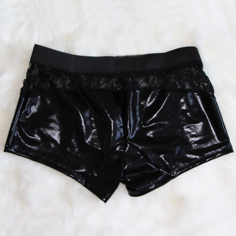 Новые мужские кожаные шорты боксеры нижнее белье черные красные кружевные с