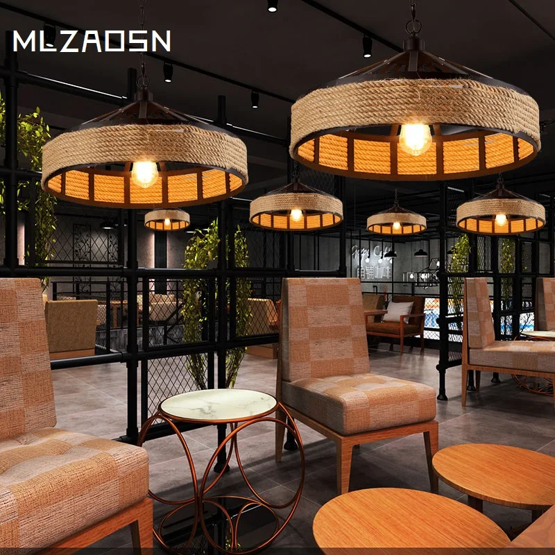 Лампа подвесная из хлопкового веревочного света магазин одежды ретро промышленный ветер личность творческий ресторан кофейня.