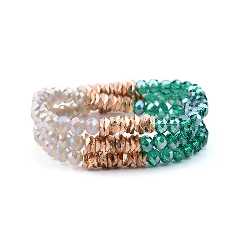 BOJIU Trendy Faceted Green Gray Crystal Beads Women Bracelet Classic Elastic Handmade Lady Multiplayer Bead Bracelet Gift BC240
