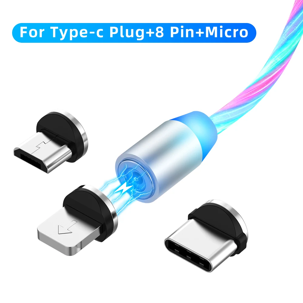 Светящийся Магнитный кабель USB C Micro для iPhone быстрой зарядки 8 контактный зарядный