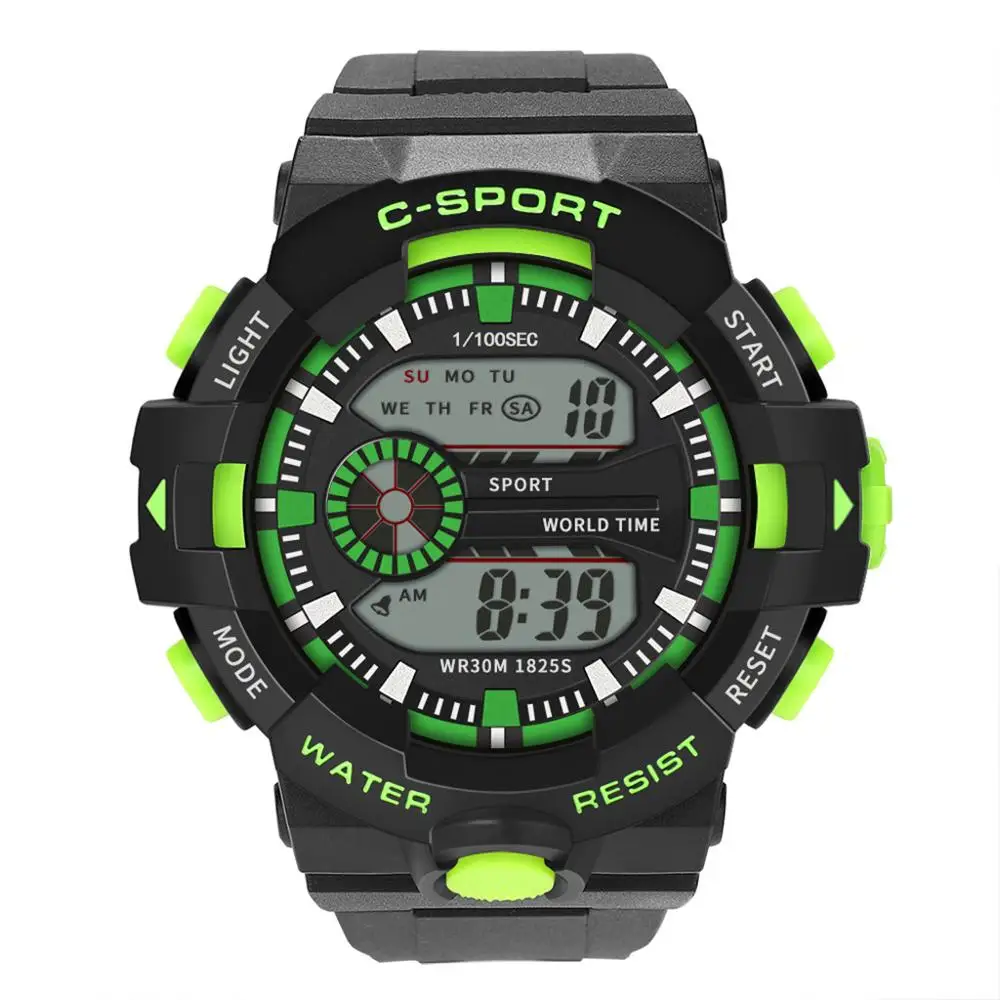 Green Men's Multi Function Military Sports Watch Luxury Men Analog Digital Sport LED Waterproof Wrist Watch Relogio Clock reloj A - Цвет: Green