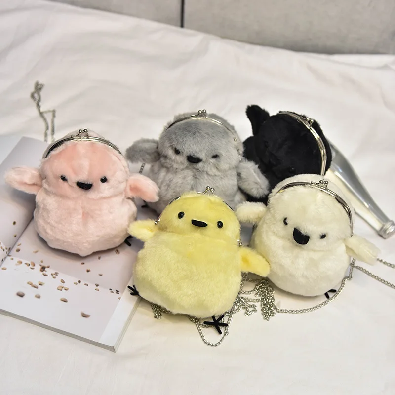 Маленькая маленькая плечевая сумка на цепочке с пряжкой Annimal Chick мягкая игрушка