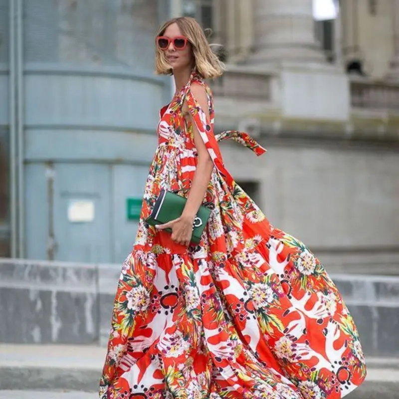 Платье женское длинное с цветочным принтом Пляжная туника в стиле бохо