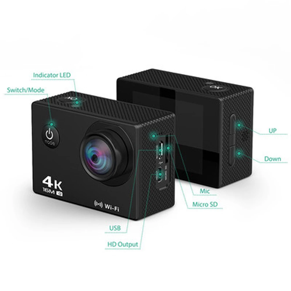 Спорт на открытом воздухе мини Экшн-камера Камера HD 4K подводный Камера видео Запись Камера s спортивные Водонепроницаемый Cam Поддержка устройств на базе Android и IOS