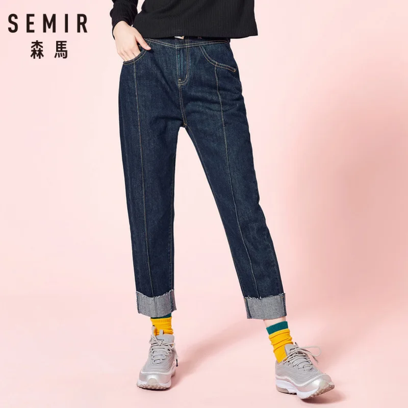 SEMIR Для женщин 100% хлопковые Джинсы бойфренда укороченные джинсы с пряжки ремня