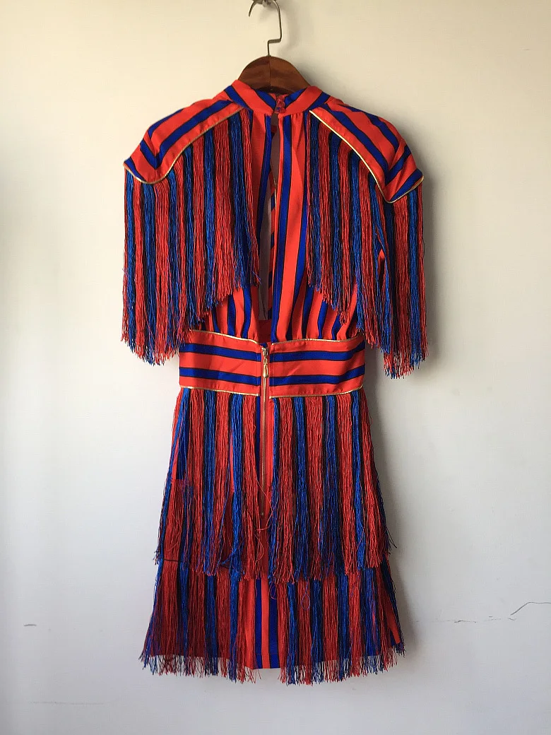 Летнее платье 2017 элегантные Для женщин мода Европейский Дизайн стенд Ленточки в полоску вечерние