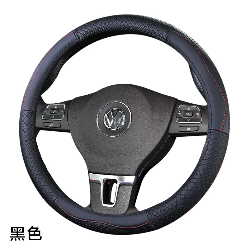 A black Верхнее кожаное колесо рулевые крышки для тvolkswagen VW Atlas Teramont Cross Golf wagon AllTrack Touran Tiguan Sharan Sulan - Название цвета: A black