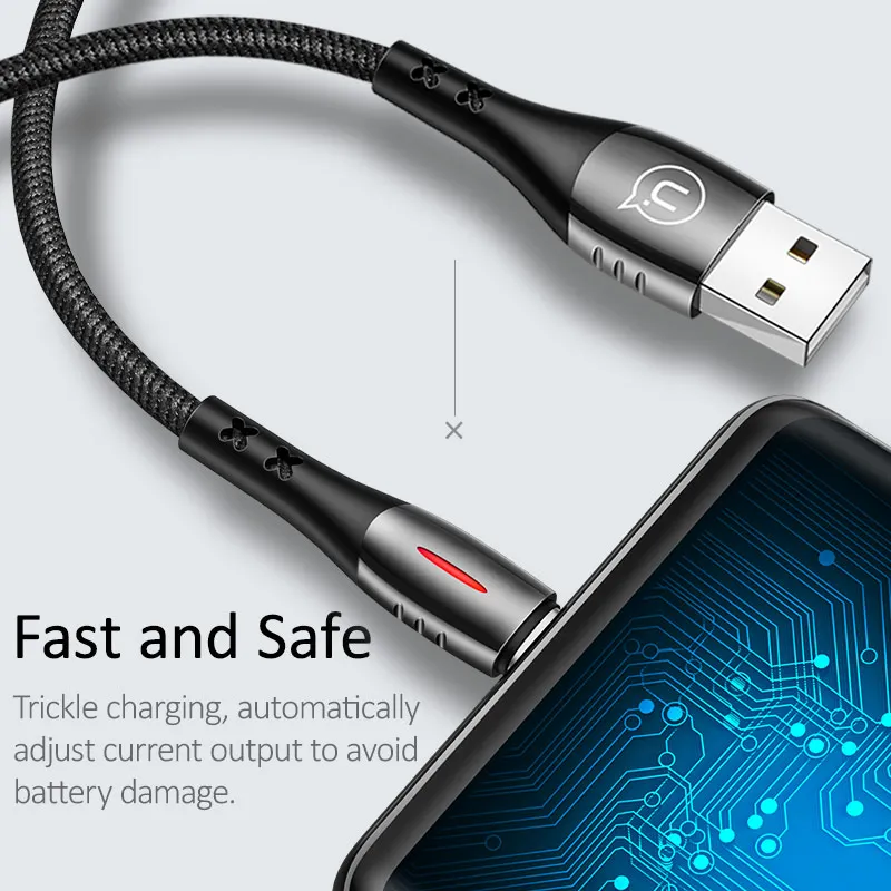 Usb-кабель USAMS Type-C автоматическое отключение поддержка QC3.0 зарядный нейлоновый