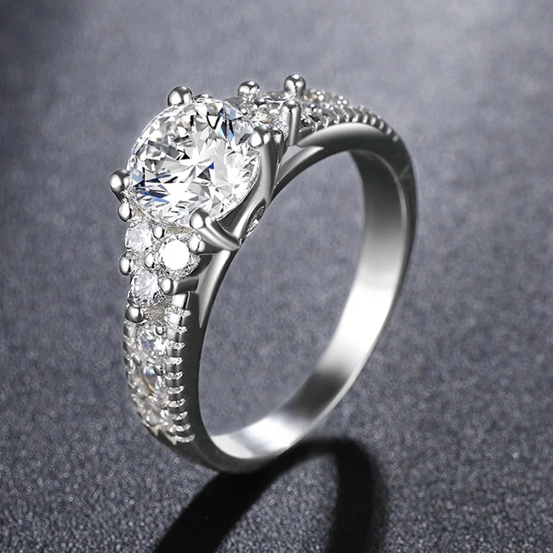 

90% OFF Yanleyu Luxury Original Solid 925 Silver Ring 7.5mm Cubic Zirconia Wedding Band Promise Engagement Rings For Women PR301