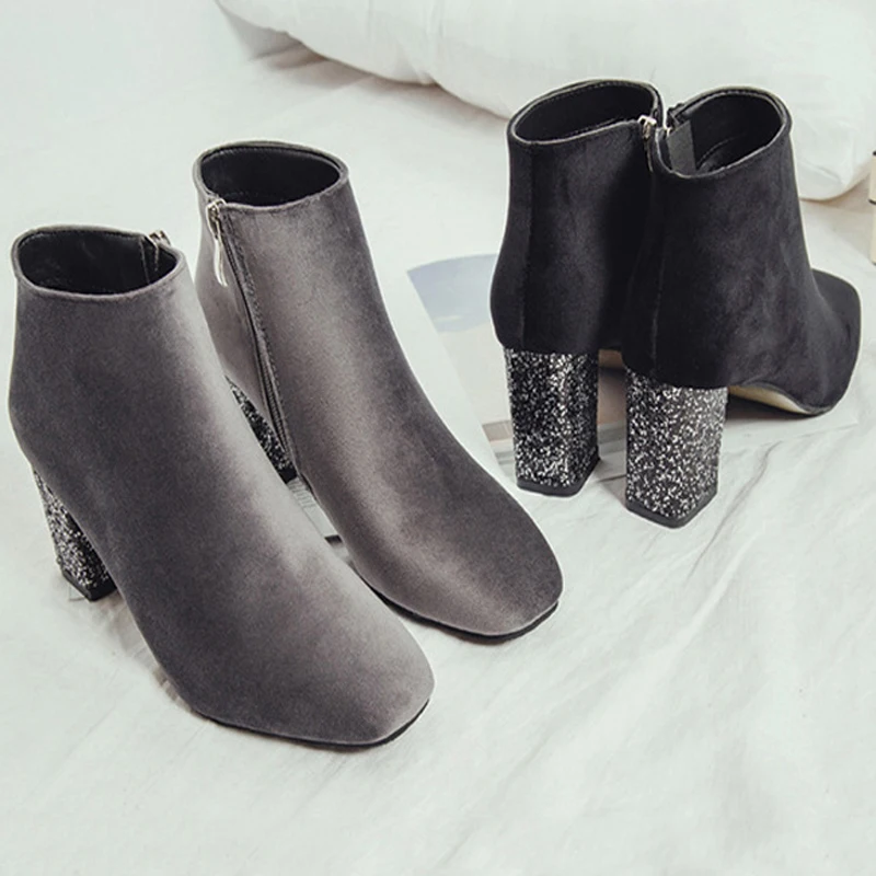 MONMOIRA Роскошные Bling высокий каблук Для женщин сапоги бархатные женские ботильоны