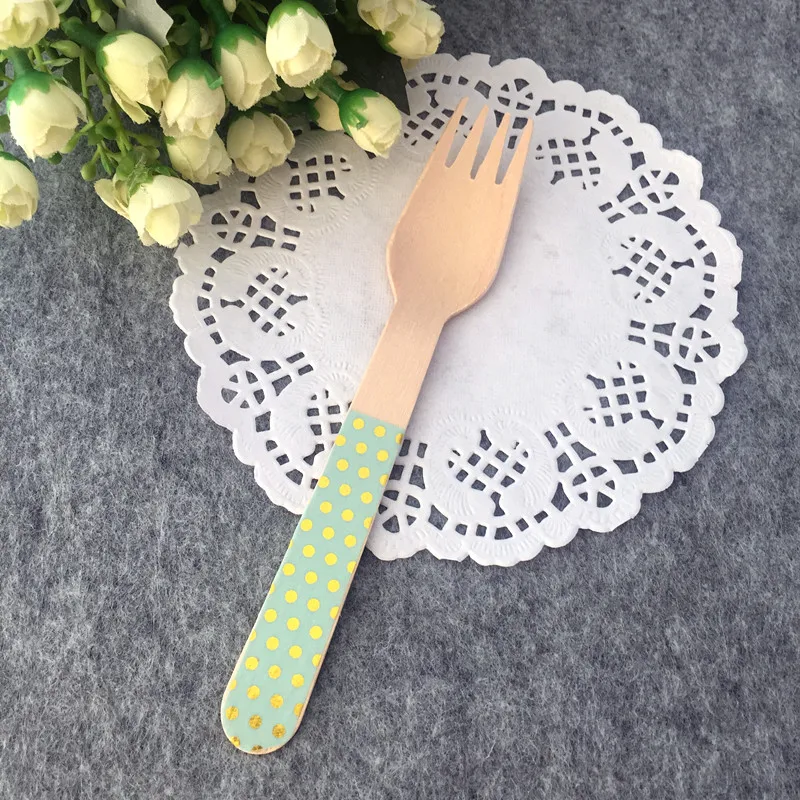 36 шт мятный с фольгой Золотой горошек столовые приборы деревянная Ложка Вилка