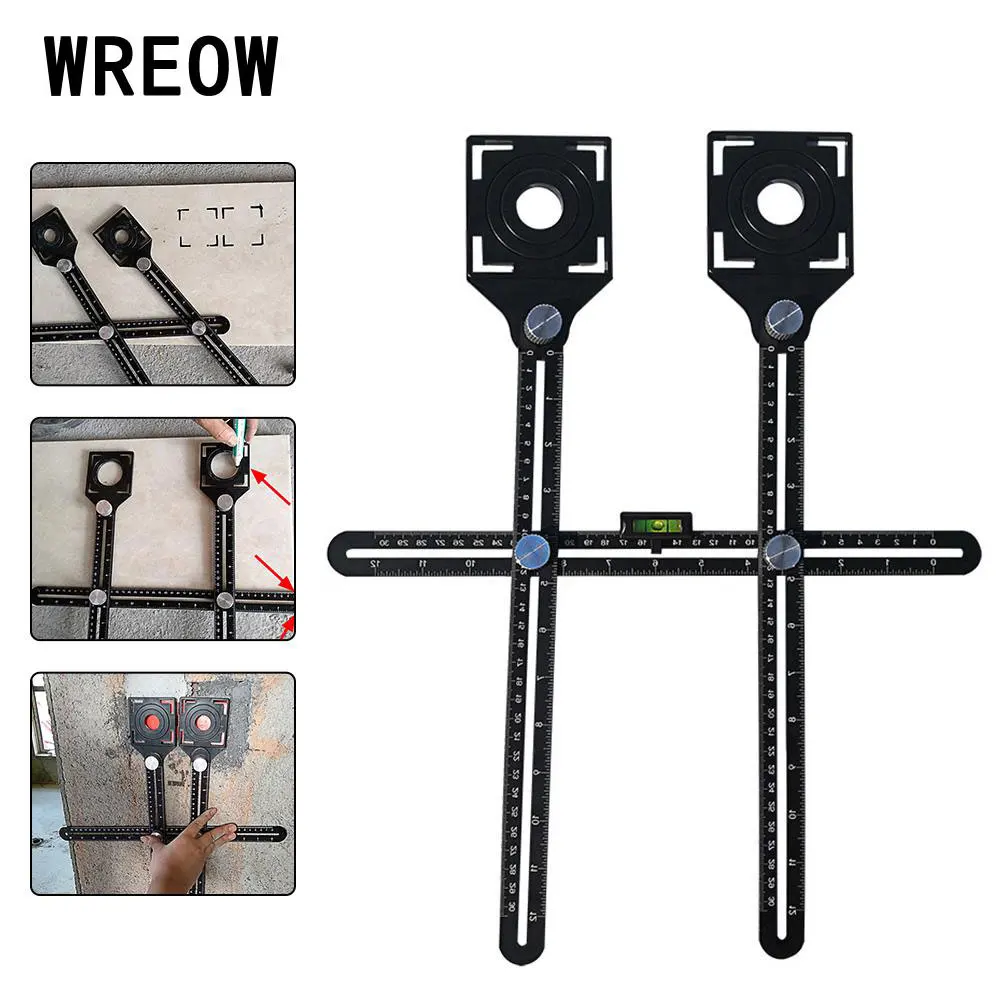 Dual-head Drill Hole Locator tool Adjustable Position Ruler Fixed Measuring Protractor Universal Tile Marble Glass Opening | Инструменты