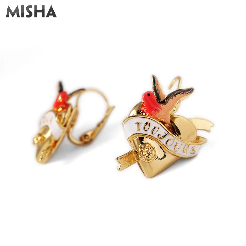 Hook Earring 1 MISHA Модные Ювелирные наборы для женщин ожерелье серьги и браслет эмалированная глазурь ручной работы птица и Любовь дизайн женский подарок 02718 - Окраска металла: Hook Earring 1