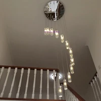 led modern living room lamps crystal pendant lamp stairway lighting long crystal spiral hanging lamp lampara techo colgante g4