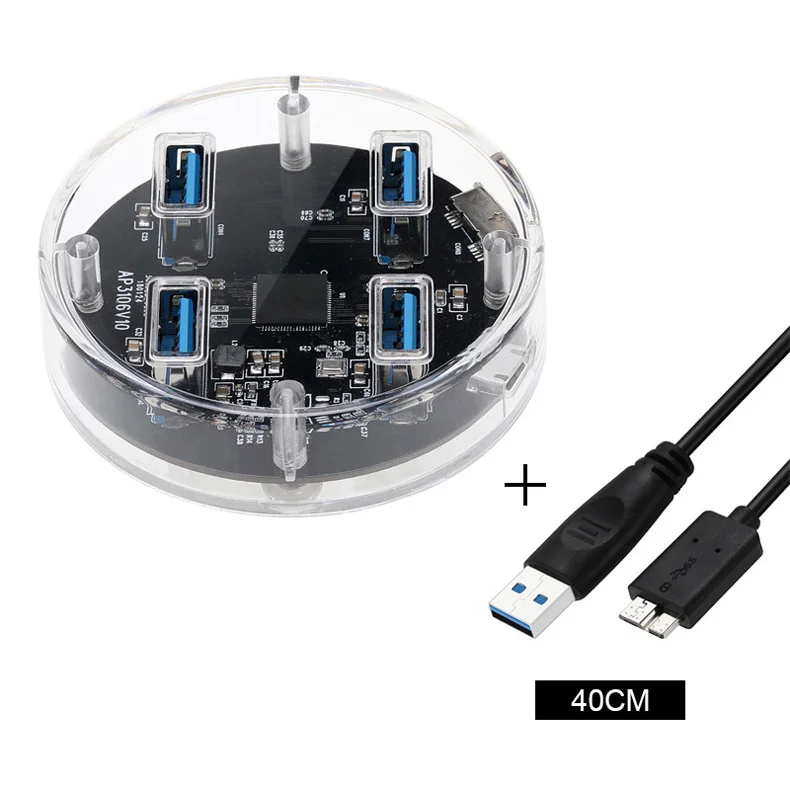 40CM USB Cable CHIPAL 5 Гбит/с прозрачный 4 порта USB 3,0 концентратор разветвитель внешний Micro USB 2,0 USB3.0 источник питания Для iMac ПК настольный ноутбук - Цвет: 40CM USB Cable