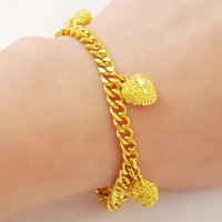 promotion sale 4mm cable chain with hearts charms bracelet banglewholesale fashion jewelrypure gold color bracelet