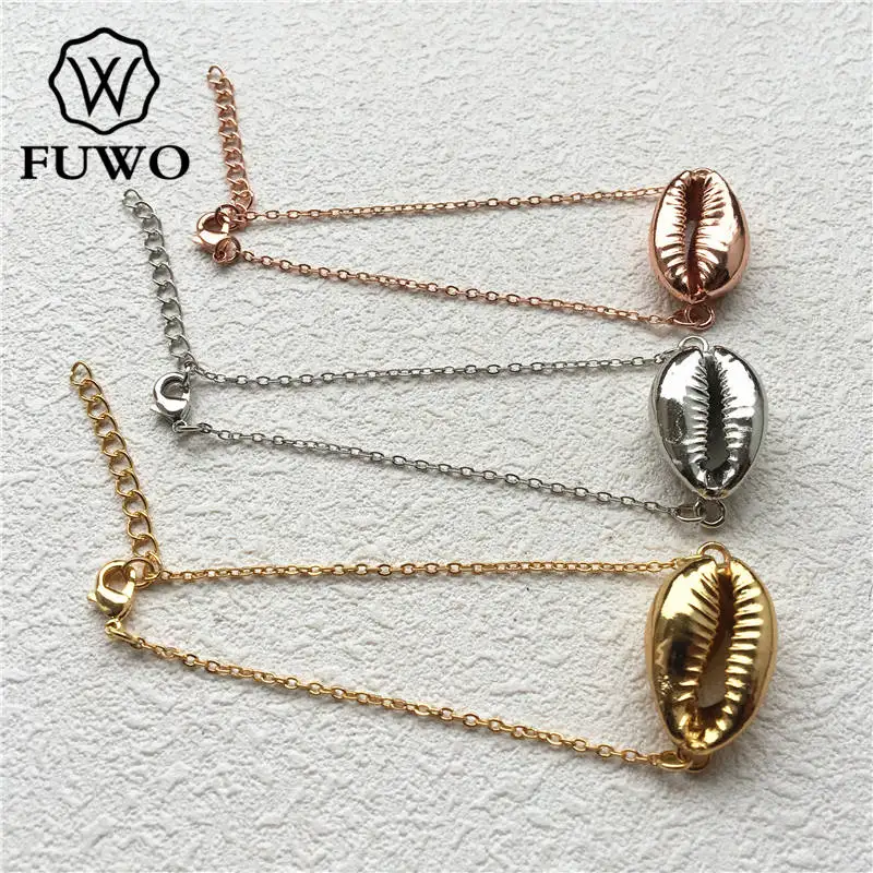 

FUWO Dainty Cowrie Sea Shell Bracelet With 24K Gold Dipped Brass Bracelet Female Elegant Cuff Bohemian Jewelry Wholesale BR506
