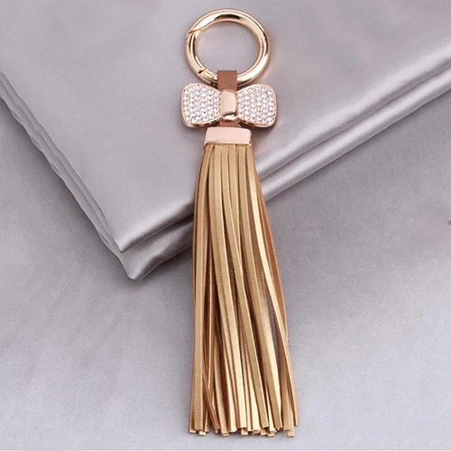 Женский бантик из искусственной кожи с кисточками автомобильный брелок