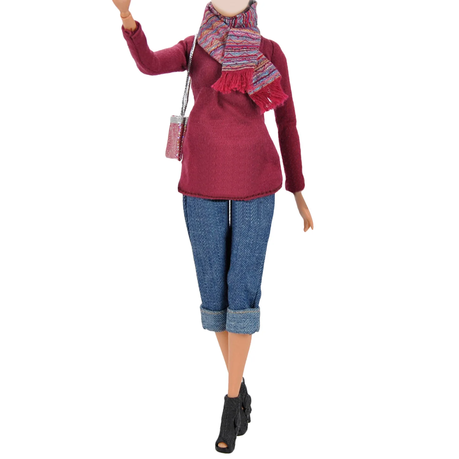 6 шт. зимняя мини кукла свитер топы штаны пальто солнцезащитные очки обувь на