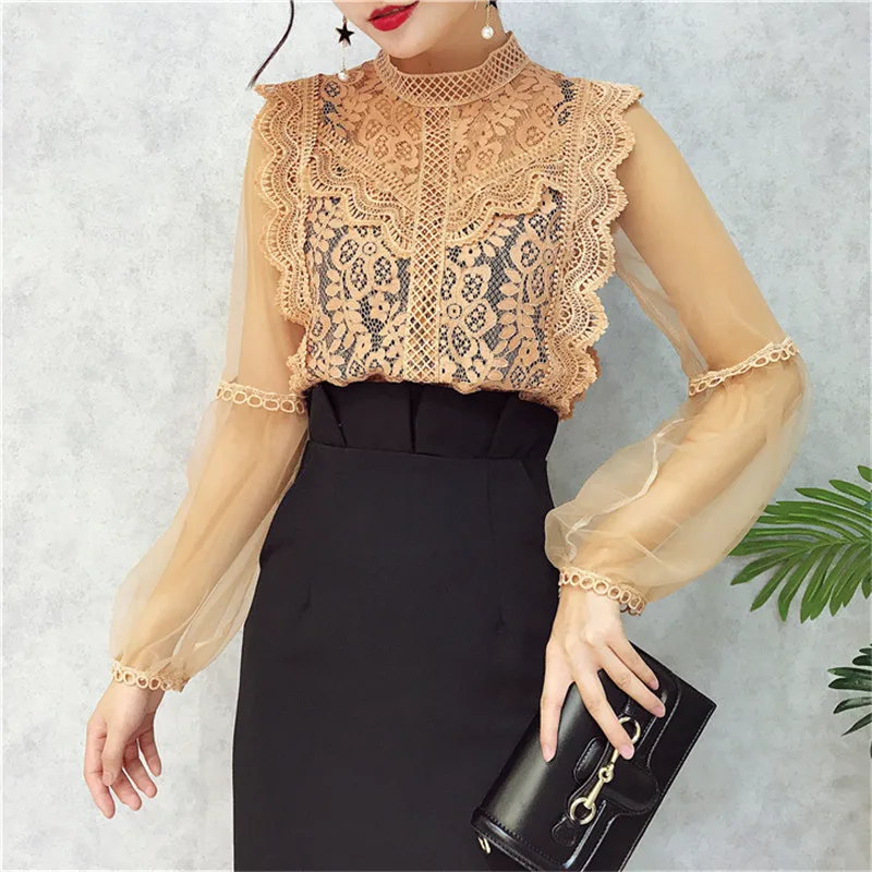 Женская блузка в стиле бохо с длинным рукавом и стоячим воротом | одежда