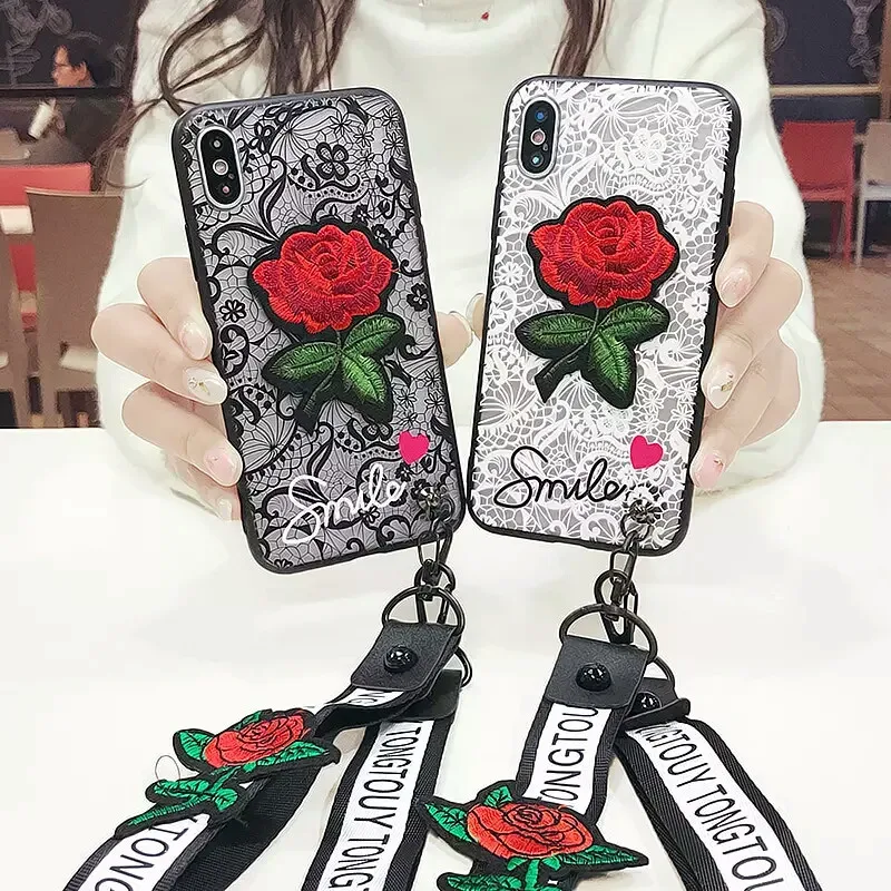 Модный сексуальный кружевной 3D чехол с наклейками розы для Apple iPhone 7 6 S 8 Plus X 5 5S SE