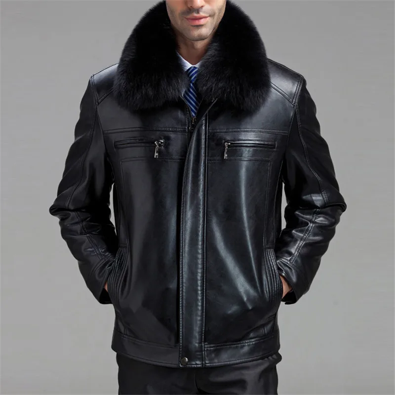 

Removable real fox fur collar detachable natural mink fur liner jackets men faux leather coats outerwear plus size GT0196