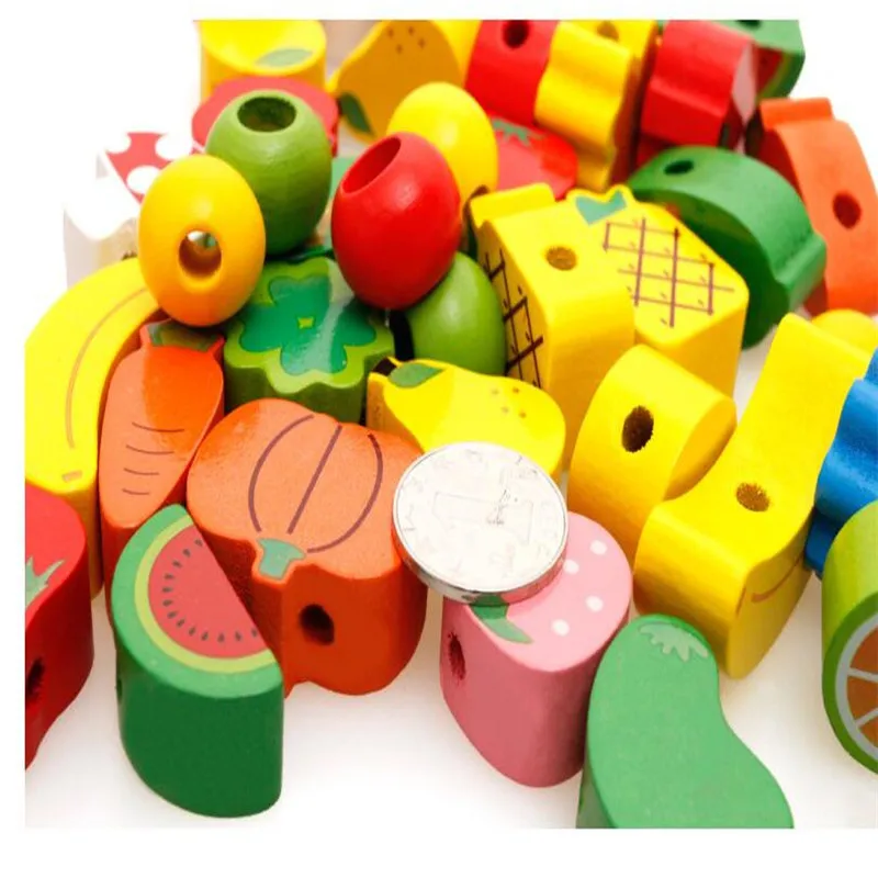20X Wooden Fruit Hedgehog Creative Threading Lacing Stringing Beads Building Toys for Early Education | Игрушки и хобби