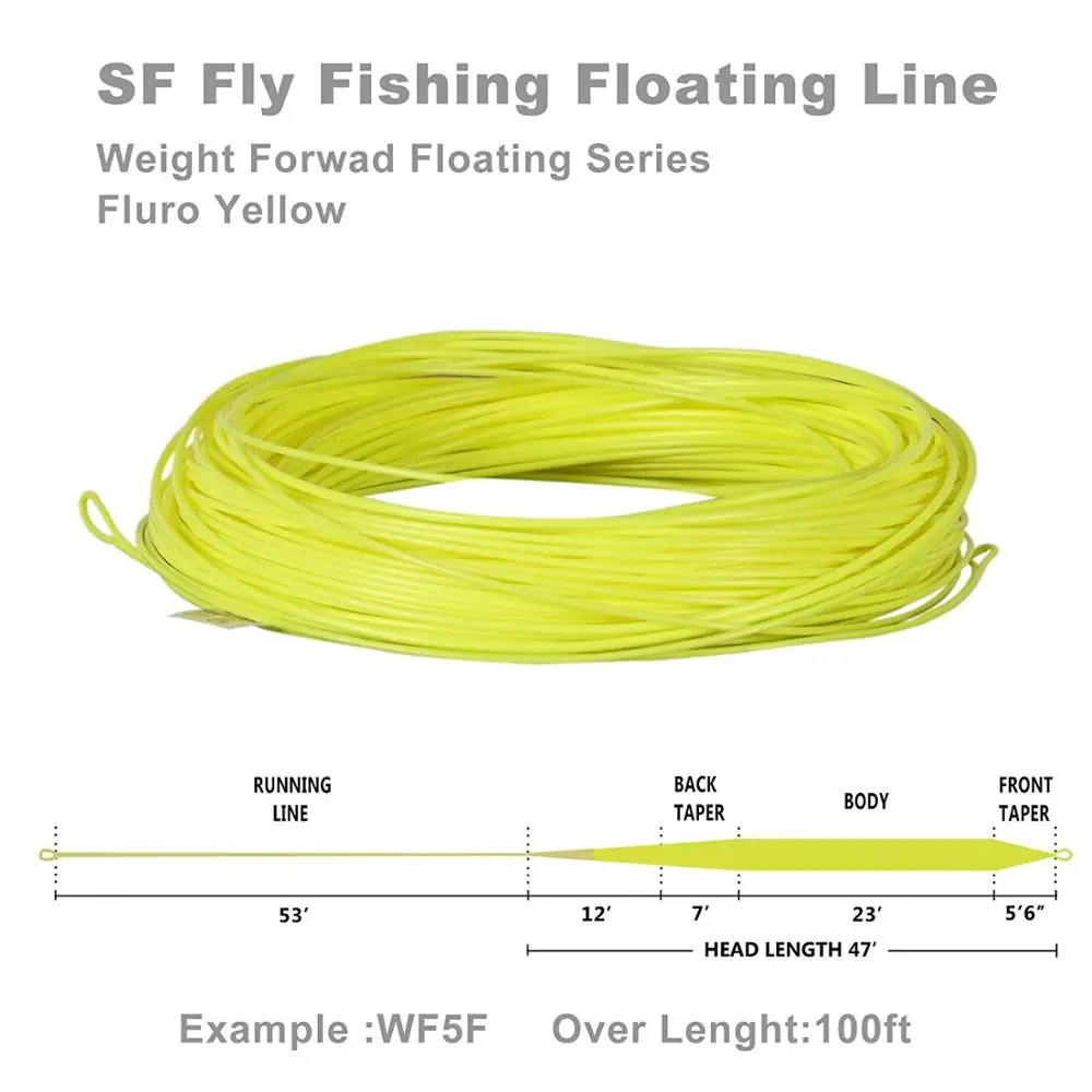 SF Вес вперед плавающая рыболовная леска Fluro желтый WF2 3 4 5 6 7 8 9 10 F 100FT|Рыболовные