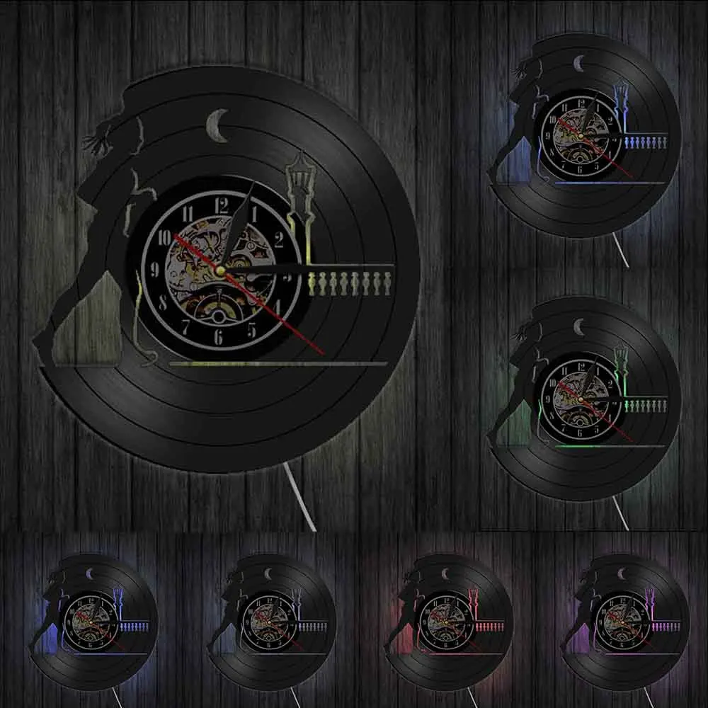 With Led Часы для ночного бега, записи CD, виниловые, запись LP, 3D запись, настенные часы для дома, подвесные настенные часы, креативные и часы в античном стиле - Цвет: With Led