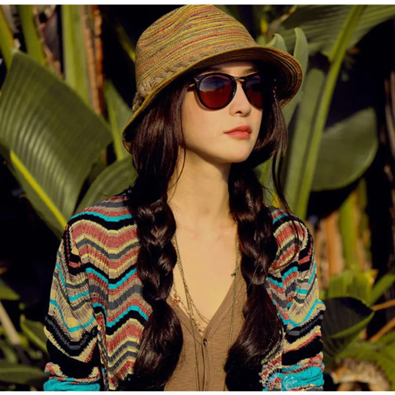 2019 новые летние Для женщин в богемном стиле полоску соломенный джазовый шляпа с