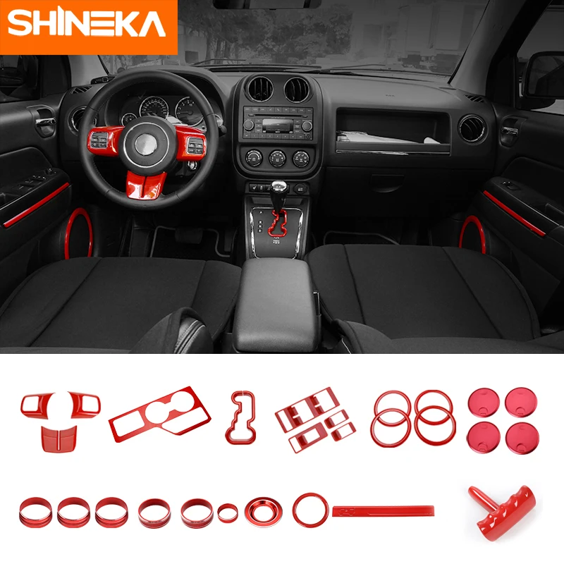

SHINEKA Interior Mouldings Red Air Condition Cup Holder Gear Shift Panel Stickers For Jeep Patriot 11-16/For Jeep Compass 08-16