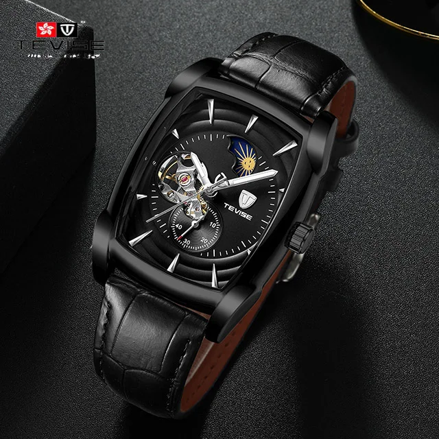 Механические часы TEVISE автоматические Moon Phase светящиеся руки водостойкие мужские