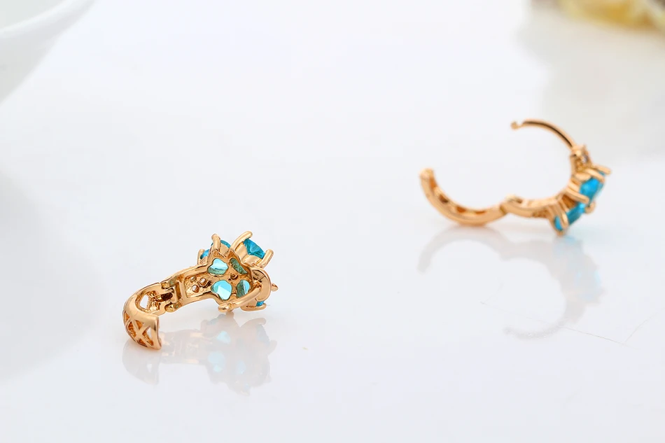 Серьги кольца для девочек Lucky с четырехлистным клевером синими кристаллами