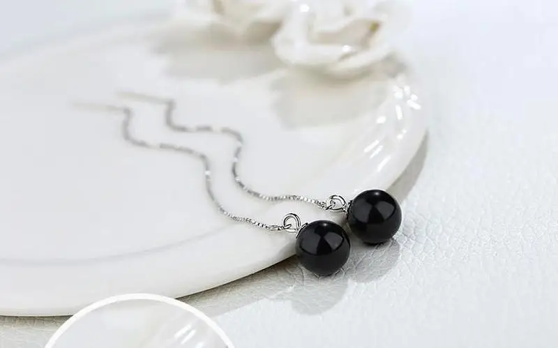 Женские серьги Everoyal черные длинные с кисточками и жемчугом 925 пробы | Украшения