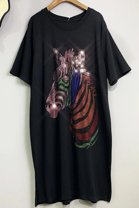 QING MO женское платье-рубашка с принтом зебры и стразами Летнее Платье До Колена