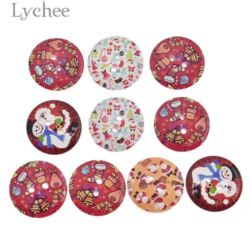 Lychee Рождество Снеговик круглые пуговицы мультфильм Декоративные Деревянные Кнопки DIY Швейные принадлежности аксессуары для одежды