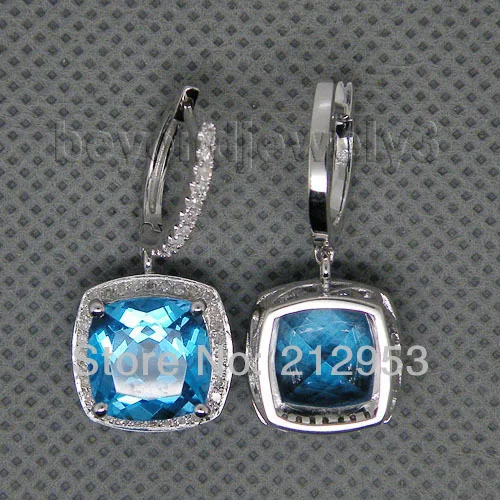 Женские винтажные серьги с синим топазом 10x10 мм 14 КТ E0006|earrings for|earrings blueearrings earring |