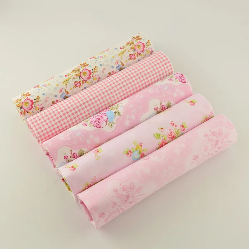 Teramila Cotton Fabric 5PCS 40cmx50cm pink flower plaid fabric pre cut bundle quilting patchwork clothes bedding telas|plaid cotton fabric|cotton