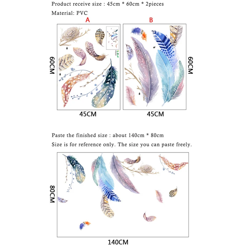 Цветная Наклейка на стену в современном стиле с перьями для гостиной дивана