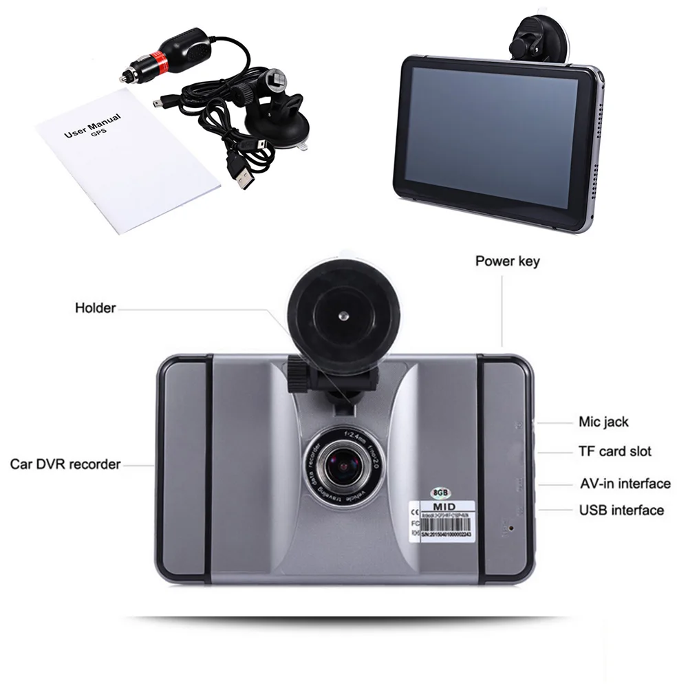 Видеорегистратор с 7 дюймовым дисплеем четырёхъядерным процессором Android Wi Fi GPS