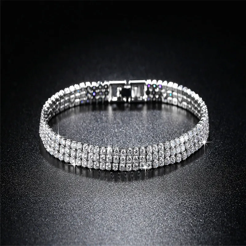 3 ряда хип хоп Bling Iced Out мужские s медь циркон браслет теннис 19 см цепи браслеты для