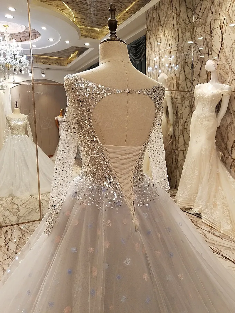 2017 New Real Photos Gray Formal Long Sleeves Evening Dress Gown See Through Back Beading Sequined Handwork Prom Dresses | Свадьбы и