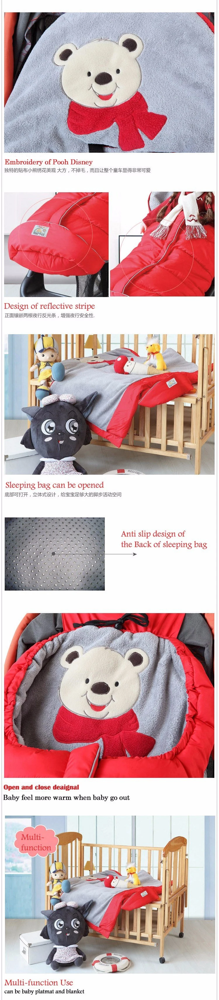 Winter Sleeping Bag Baby Sleeping Bags For Stroller With Footmuff Infant Cartoon Bear Sleeping Bag Kids Cotton Baby Sleepsacks