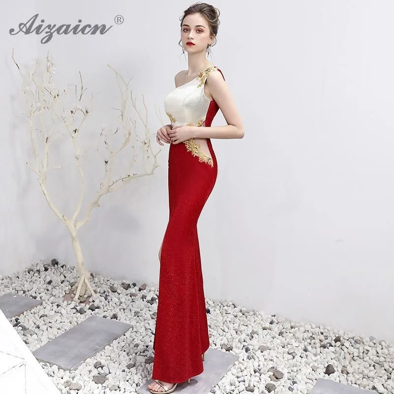 Красные белые роскошные длинные платья русалки Cheongsam современное тонкое платье на одно плечо Qi Pao традиционное китайское вечернее китайское платье-Ципао
