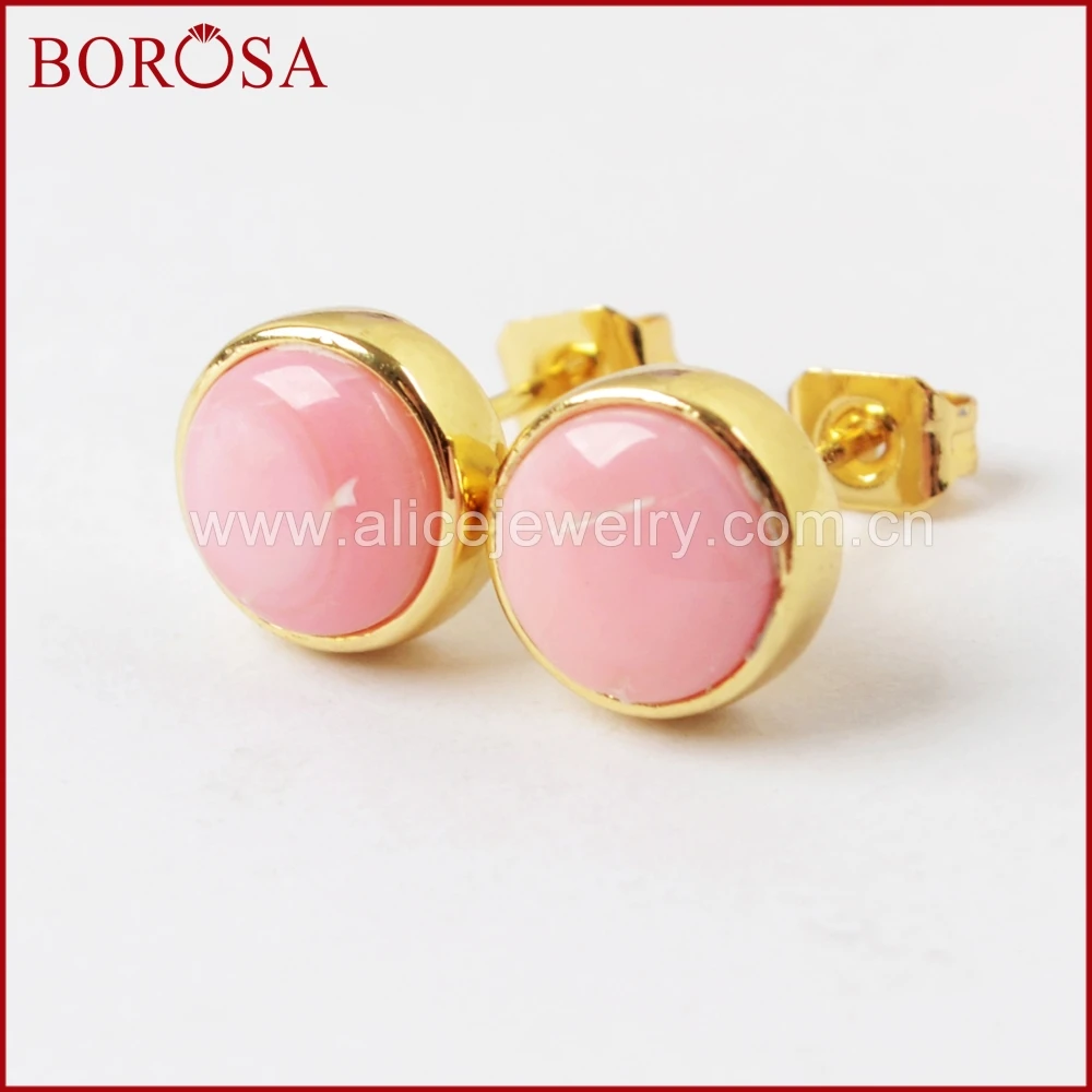 Круглые серьги-гвоздики BOROSA ZG0283 с разноцветными камнями золотого цвета 7 мм яркие