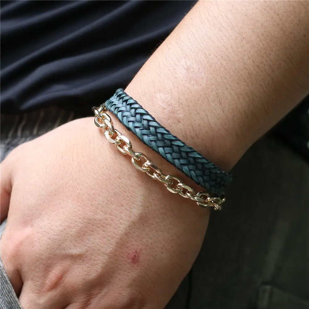 Модные Многослойные винтажные браслеты-цепочки в стиле хип-хоп из кожи панк