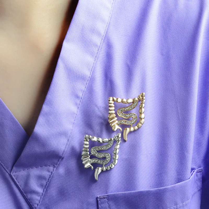 Золотистая серебристая металлическая брошь из сплава для кишечных органов с