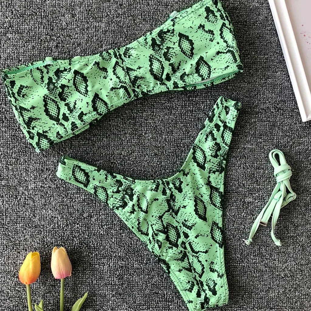Fashion Swimwear Women Sexy Two-Piece Snake Print Bikini Beachwear Swimsuit bikinis 2019 mujer Maillot De Bain Femme |