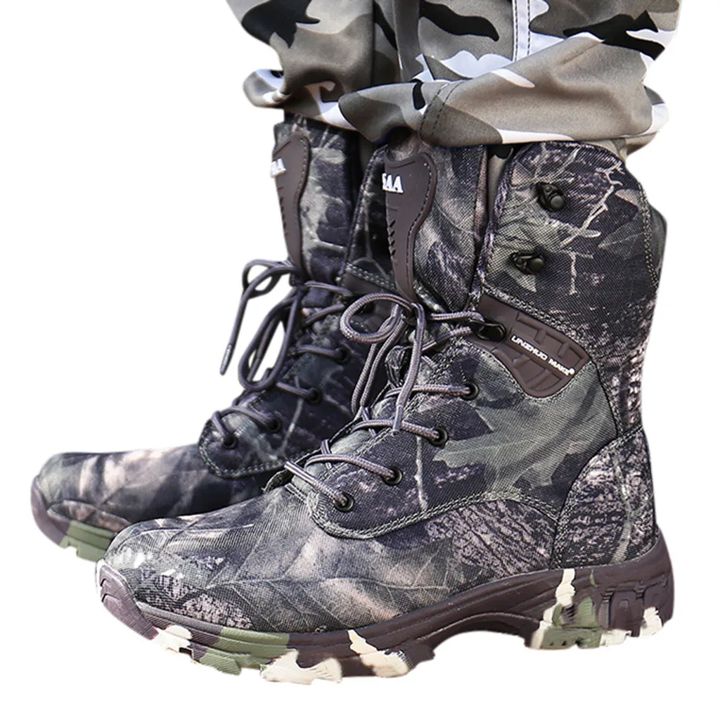 Большие размеры сезон осень зима мужские камуфляжные военные ботинки высокое